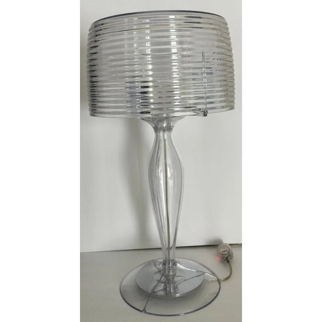 The contemporary Solzi Luce Italian manufacturer created this clear ribbed table lamp with clear cord and dimmer switch,...