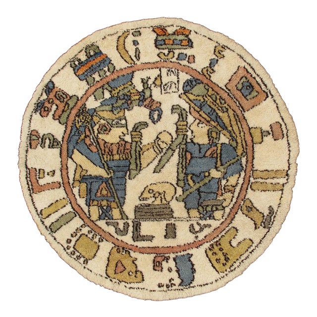 Large Vintage Hand Knotted Circular Rug in Tribal Design For Sale