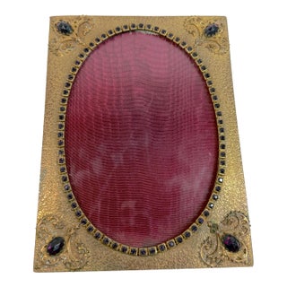 Antique Ornate Purple Jeweled Bronze Ornate Picture Frame Oval Open Rectangle For Sale