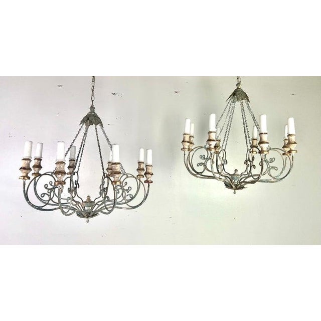 Vincente Eight Light Wood & Iron Painted Chandelier by Miamar Home For Sale In Los Angeles - Image 6 of 12
