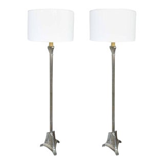 Pair of French Silvered Empire Style Floor Lamps For Sale