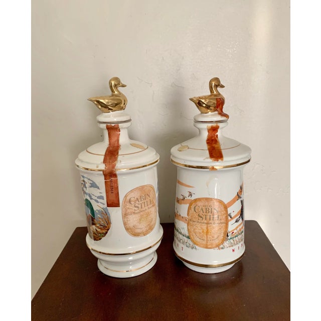 1970’s Talism Porcelain Spirit Bottles With Wildlife Design and Gilt Duck Corks - a Pair For Sale - Image 4 of 9