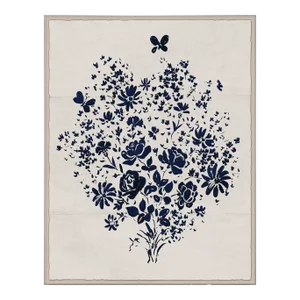 Navy Floral Bouquet Art Print in Acrylic Box Frame by Paule Marrot