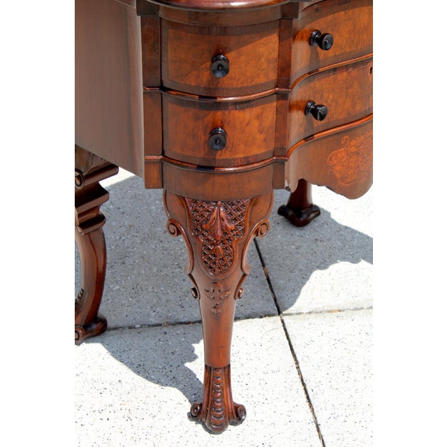 Wood Antique Victorian Marquetry Serpentine Chest / Low Dresser, Hand-Cut Dovetails, Cabriole Legs, Circa 1880 For Sale - Image 7 of 18