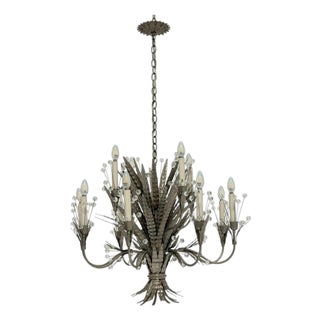 Remains Lighting "Plume" Antique Nickel & Glass 12-Arm Chandelier, Labeled For Sale