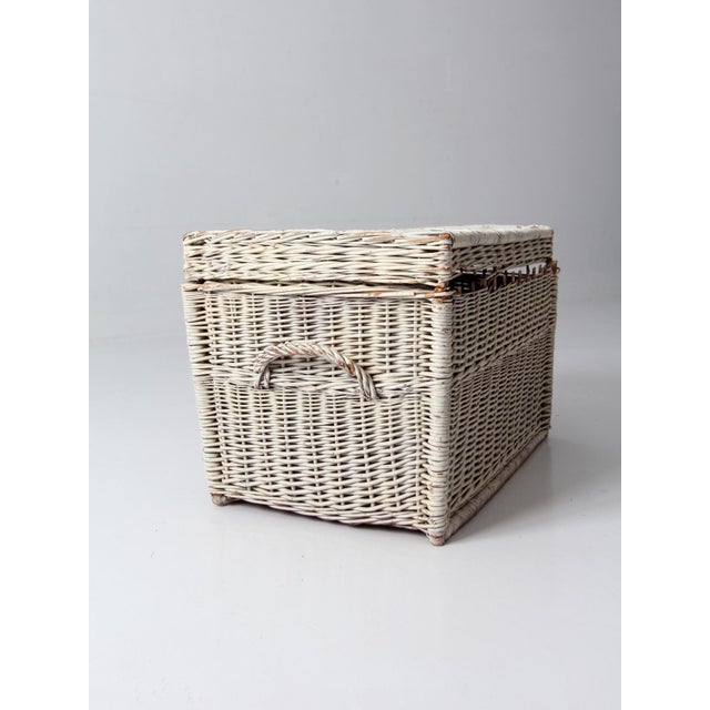 Vintage White Wicker Storage Basket For Sale - Image 16 of 18