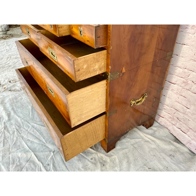 Regency Style Walnut Campaign Chest of Drawers With Brass Accents For Sale - Image 11 of 13