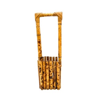 Vintage Burnt Bamboo & Rattan Handled Basket – Organic Modern / Bohemian For Sale