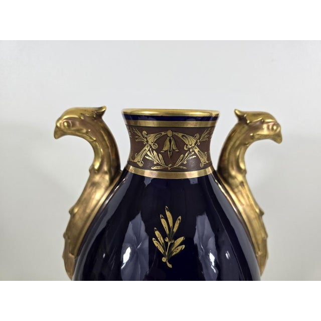 Blue Empire Cobalt Blue and Gold Vases, Limoges, France, Set of 2 For Sale - Image 8 of 14