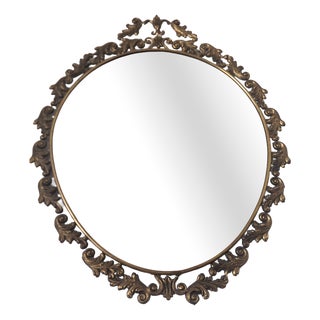 Baroque Oval Bronze Wall Mirror, 1960s For Sale