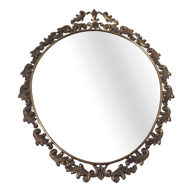 Baroque Oval Bronze Wall Mirror, 1960s For Sale