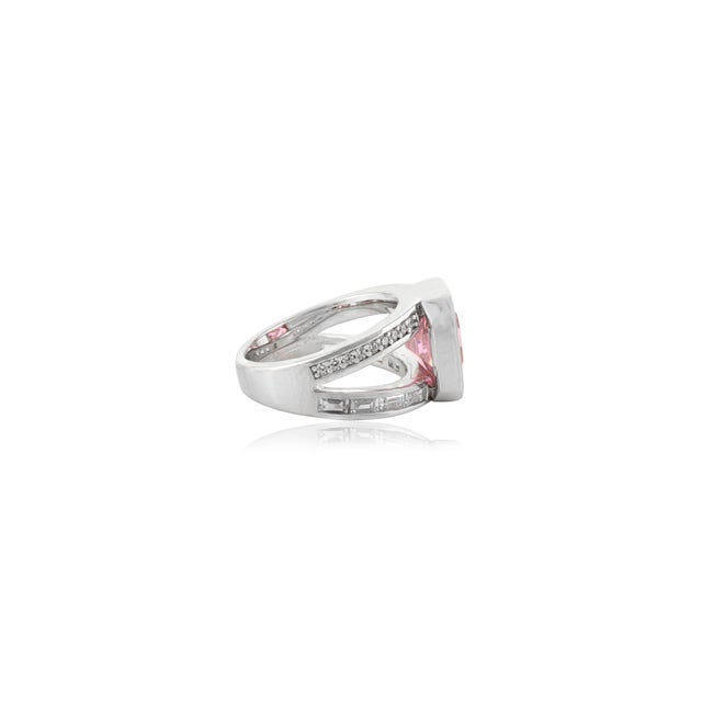Not Yet Made - Made To Order Stunning Pink Zirconia Asscher Cut Solitaire Ring in Ottoman Design for Unisex- Size 8 For Sale - Image 5 of 11