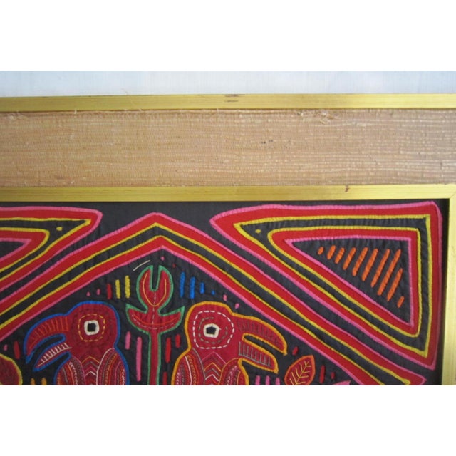 Fabulous 70's era framed Kuna Mola. One of two recently purchased out of an Estate. Grasscloth matte with colorful...