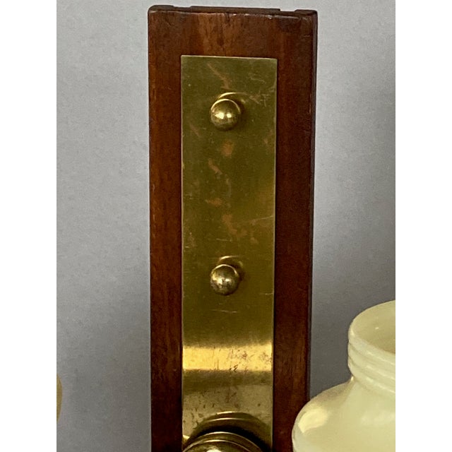 Wood 1930s French Art Deco Double Light Wall Sconce, American Shades, Brass and Wood For Sale - Image 7 of 9