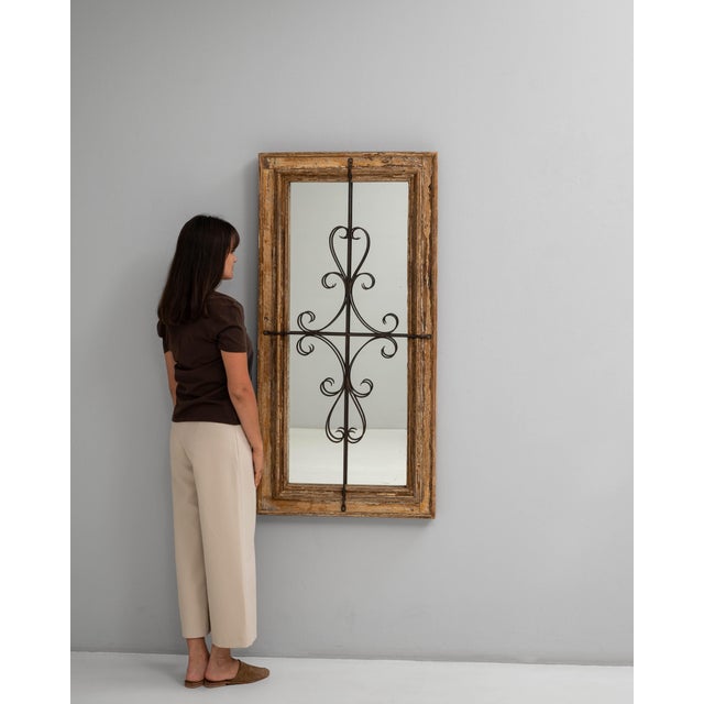 1900s French Wood Patinated Mirror With Wrought Iron Details For Sale - Image 17 of 18