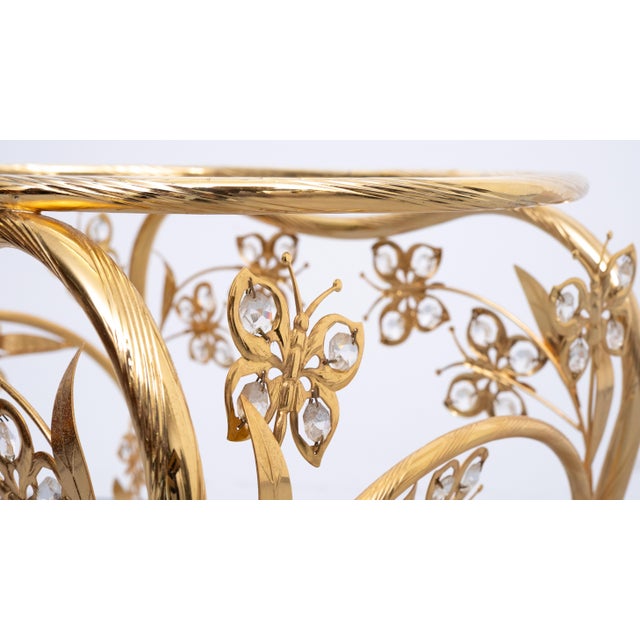 Hollywood Regency Oval Brass and Crystal Butterfly Side Table, 1980s For Sale - Image 6 of 8