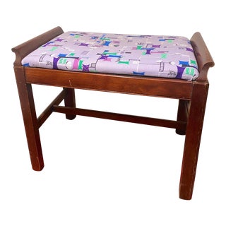 Antique Traditional Piano Bench With Atomic Fabric For Sale