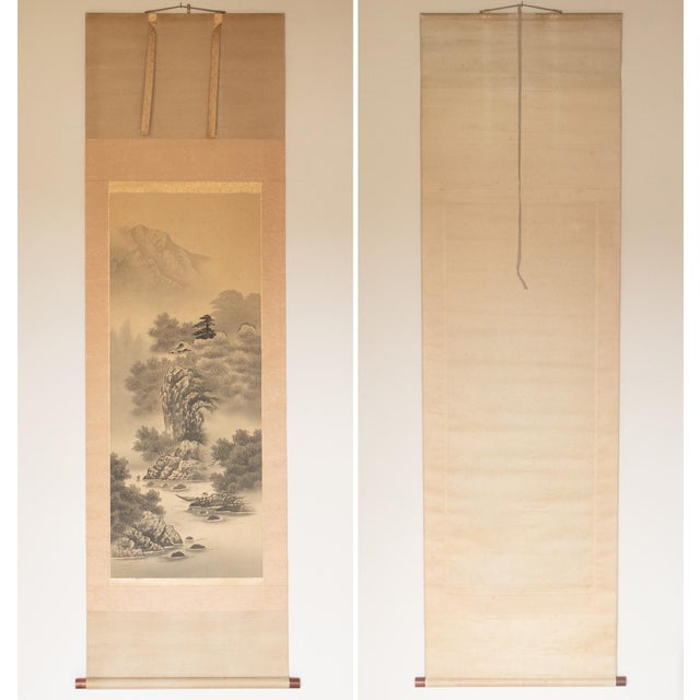 C. 1920 Taisho Era Japanese Silk Scroll Ink Landscape Painting For Sale - Image 17 of 18