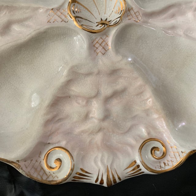 Shabby Chic Late 19th Century Carl Tielsch Porcelain Pink and Gold Oyster Plate Neptune and Mermaids For Sale - Image 3 of 4