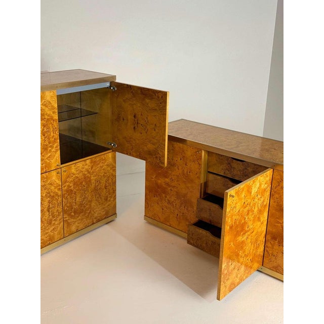 Exclusive Lacquered Burlwood and Brass Bar Cabinet, 1970s For Sale - Image 13 of 15