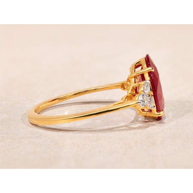 Metal The Allyns Alley: Ladies 18K Yellow Gold Ring set with 3.44 CT Oval Ruby and Diamonds For Sale - Image 7 of 13