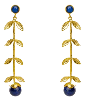 Bohemian Elegance Gold Leaf & Lapis Lazuli Stone Dangle Earrings, 2 Pieces