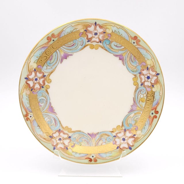 Arts & Crafts Early 20th Century Set of 8 Limoges Plates Hand-Painted With Quotations From Shakespeare For Sale - Image 3 of 9