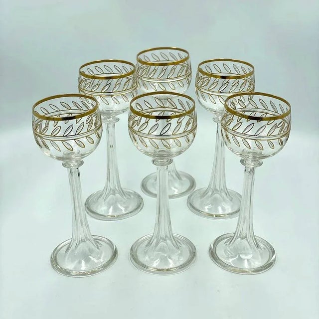 Antique Crystal Glasses with 24k Gold, France, 1890s, Set of 6 For Sale - Image 6 of 6