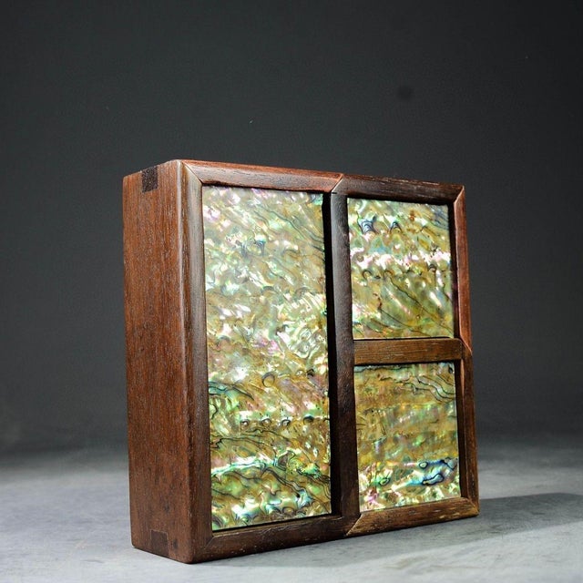 Chinese Vintage Chinese Rosewood Box With Abalone Shell Inlay & Hinged Lid For Sale - Image 3 of 9