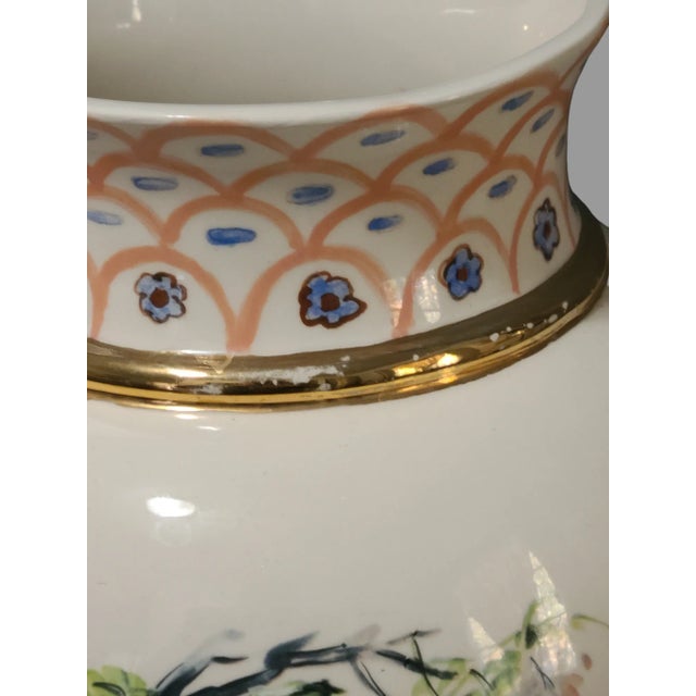 Vintage Asian Japanese Inspired Hand Painted Figural Geisha Floral Vase Signed For Sale - Image 4 of 9