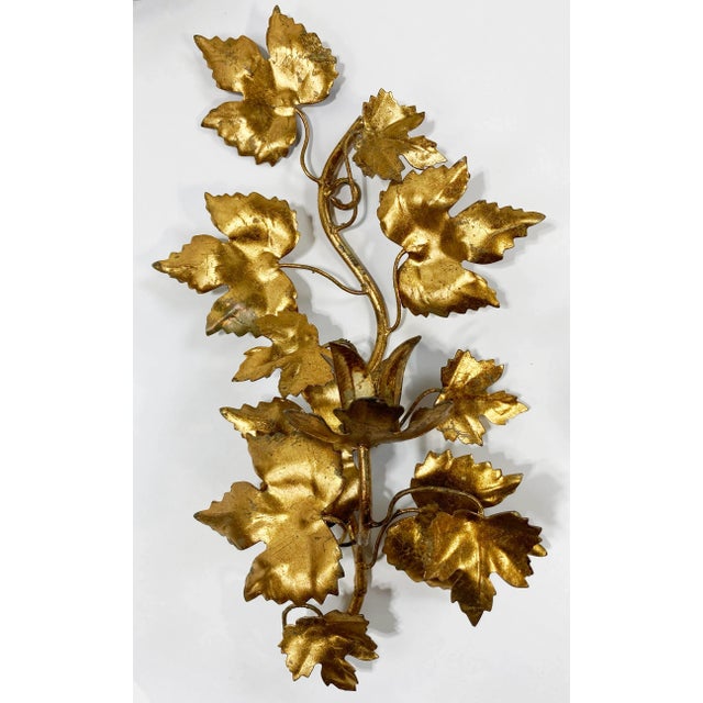 Vintage Italian Gilt Tole Metal Wall Candle Sconces, a Pair For Sale In Kansas City - Image 6 of 8