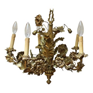Late 19th-Early 20th Century Bronze French 5-Light Chandelier For Sale