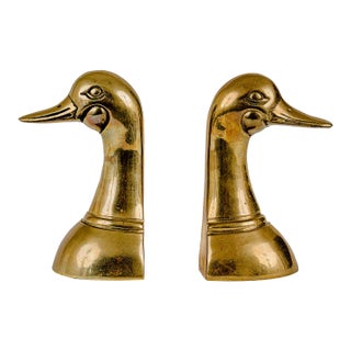 Vintage Mid-to-Late 20th Century Brass Mallard Duck Bookends For Sale