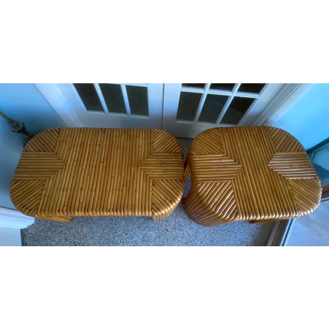 Mid 20th Century Milo Baughman Style Bamboo Coffee and Side Tables - Set of 2 For Sale In West Palm - Image 6 of 11