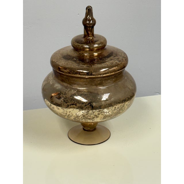 Antiqued Mercury Glass Footed Lidded Jar For Sale - Image 9 of 12