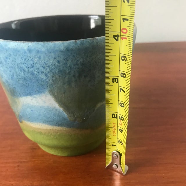 Mid Century Modern Blue and Green Pottery Vase / Cachepot From Germany For Sale - Image 9 of 10