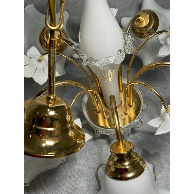 Floral Chandelier with Milk Glass Shades, Germany, 1980s For Sale - Image 6 of 12
