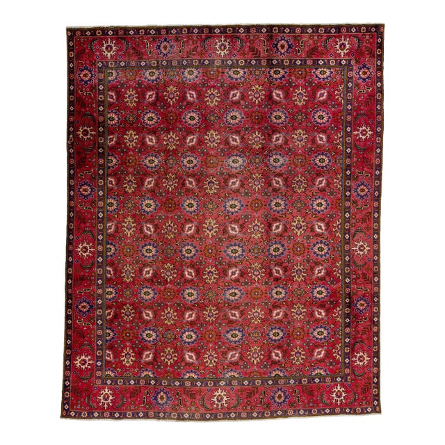 1960s Vintage Persian Mahal Red Handmade All-Over Medallion Wool Rug For Sale