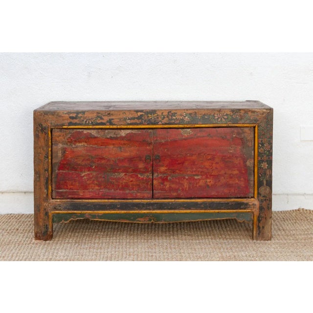 Asian Antique Painted Qing Dynasty Buffet Cabinet For Sale - Image 3 of 15