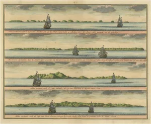 Colored Antique Print of the Islands of Marken, New Ireland and Other Islands, 1726