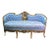Grand French Louis XV 3-Seater Sofa in Celeste Blue Damask With Hand-Carved Gold Leaf Frame & Tufted Back For Sale