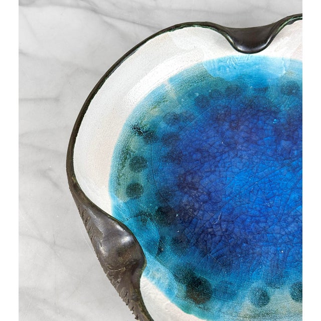 1970s Mid-Century Blue Geode Pottery Centerpiece Cigar Ashtray - 10" For Sale - Image 5 of 7
