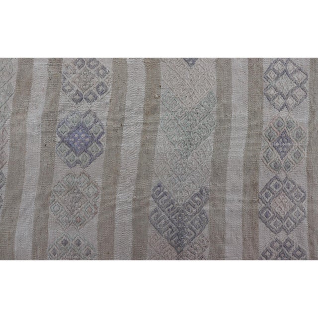 Textile Vintage Turkish Kilim Runner in Soft Gray and Beige Striped Design 2'0 X 13'3 For Sale - Image 7 of 12