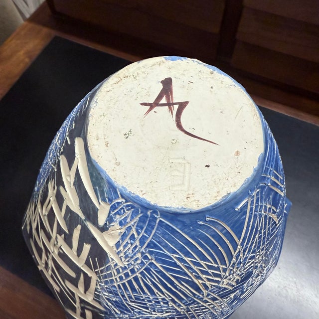 Vintage Blue and White Hand Thrown Studio Pottery Bowl For Sale - Image 9 of 10