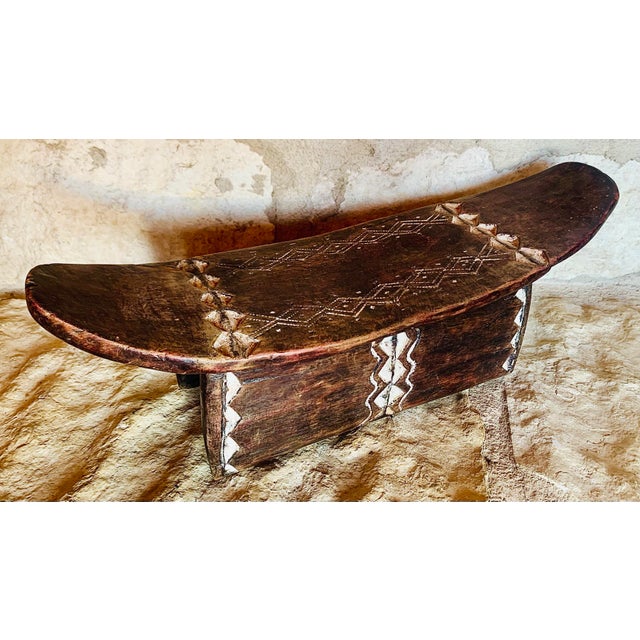 Late 20th Century Vintage Cameroon Namji Prestige Handcarved Wood Stool, Headrest African Ceremonial Tribal Art For Sale - Image 5 of 12