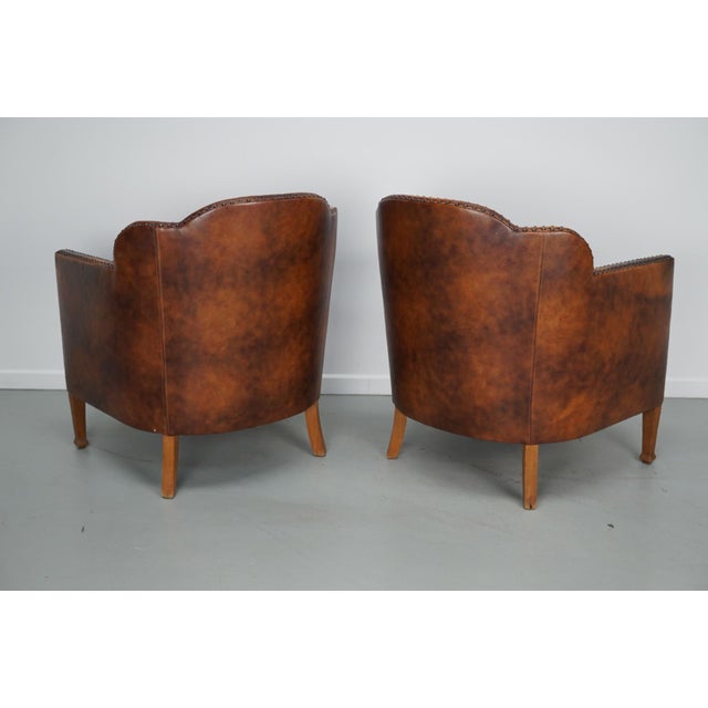 Brown Vintage Dutch Cognac Colored Leather Club Chairs, 1970s, Set of 2 For Sale - Image 8 of 18