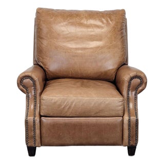 Pottery Barn Brown Leather Recliner Lounge Chair For Sale