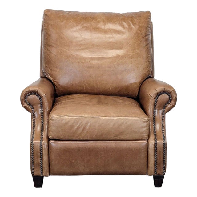 Pottery Barn Brown Leather Recliner Lounge Chair For Sale