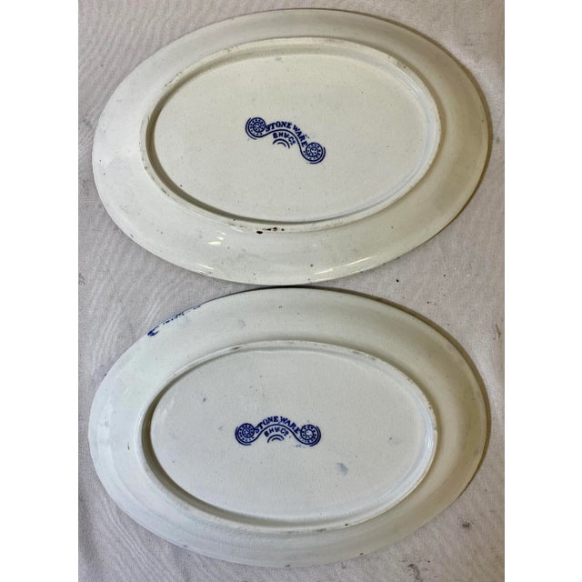 Antique Pair of Gold Rimmed Beech Hancock & Company Oval Blue Willow Side Dish/Vegetable Serving Dishes From England -...