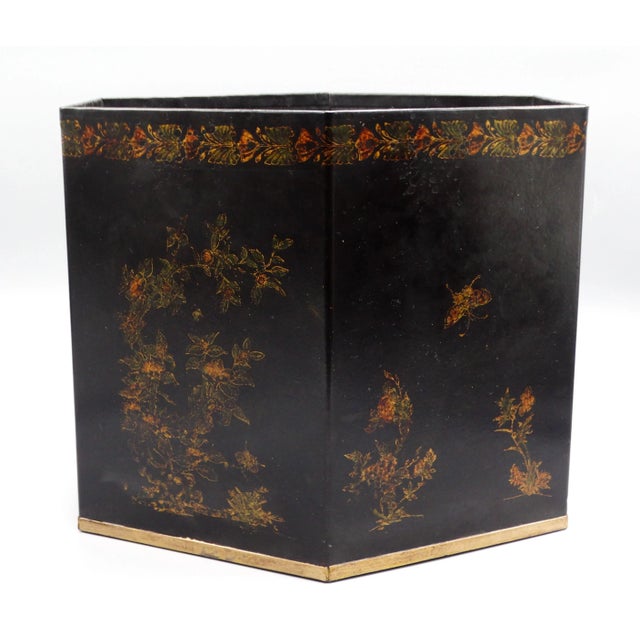 Black Large Italian Regency Style Toleware Jardinieres W/ Preserved Boxwood, a Pair For Sale - Image 8 of 15
